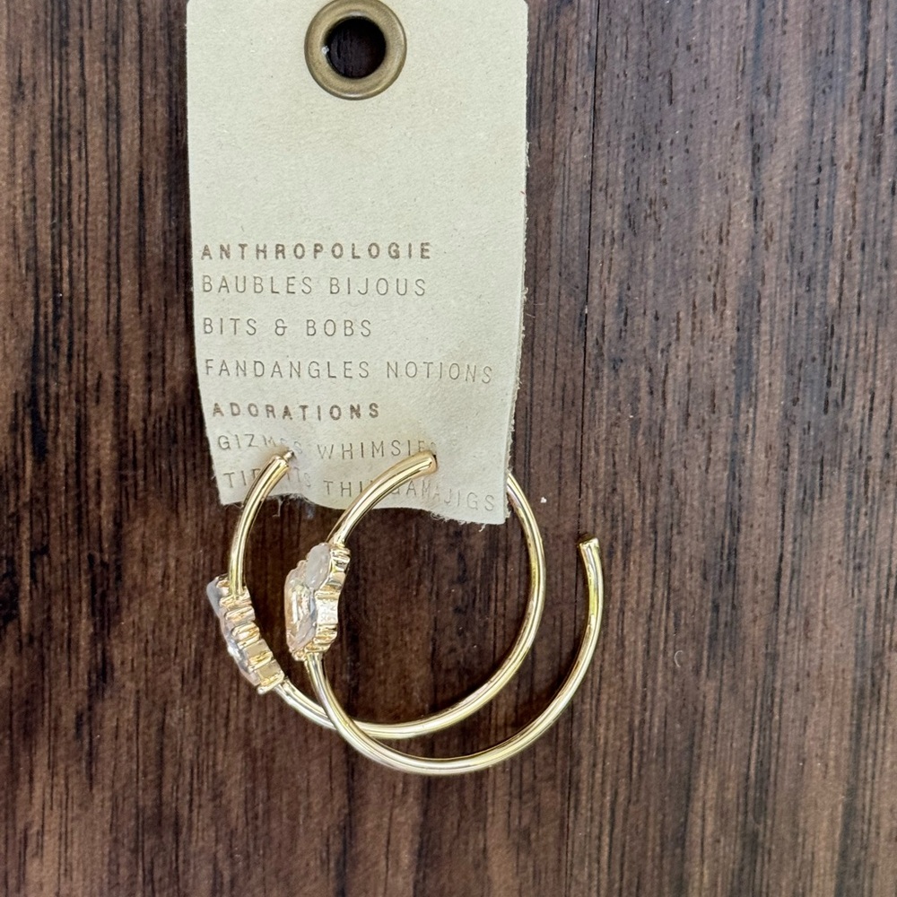 Anthropologie double stone Gold Hoop Earrings - Picture 2 of 16